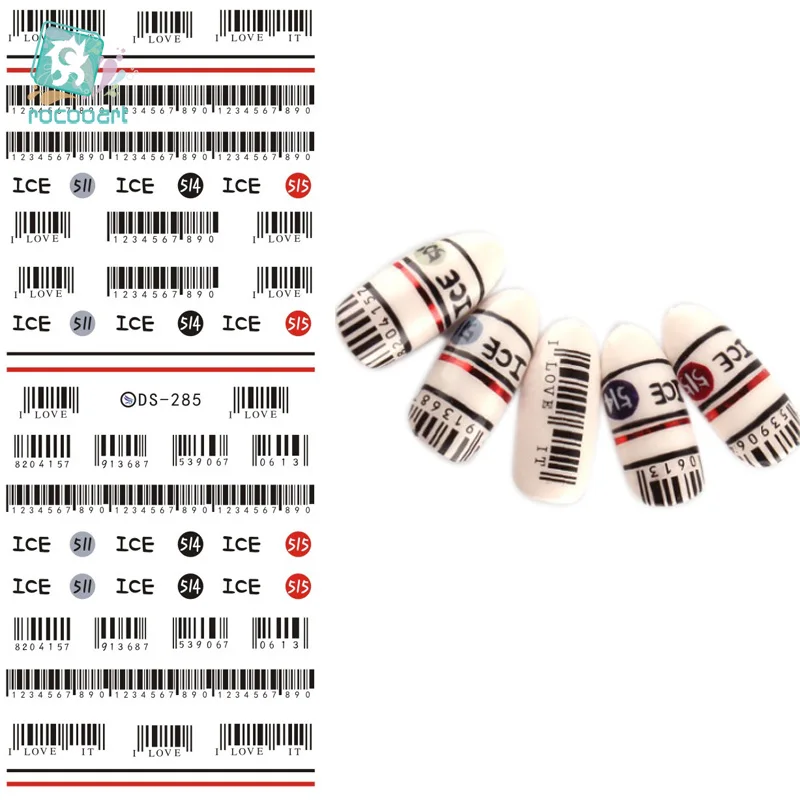 Rocooart DS285 DIY Фольга для переноса воды, наклейки для дизайна ногтей, модные наклейки для маникюра со штрих-кодом, Минкс, инструменты для украшения ногтей