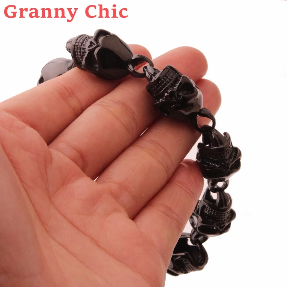 Новый мужской браслет Granny Chic в стиле панк с черепом 316L из нержавеющей стали