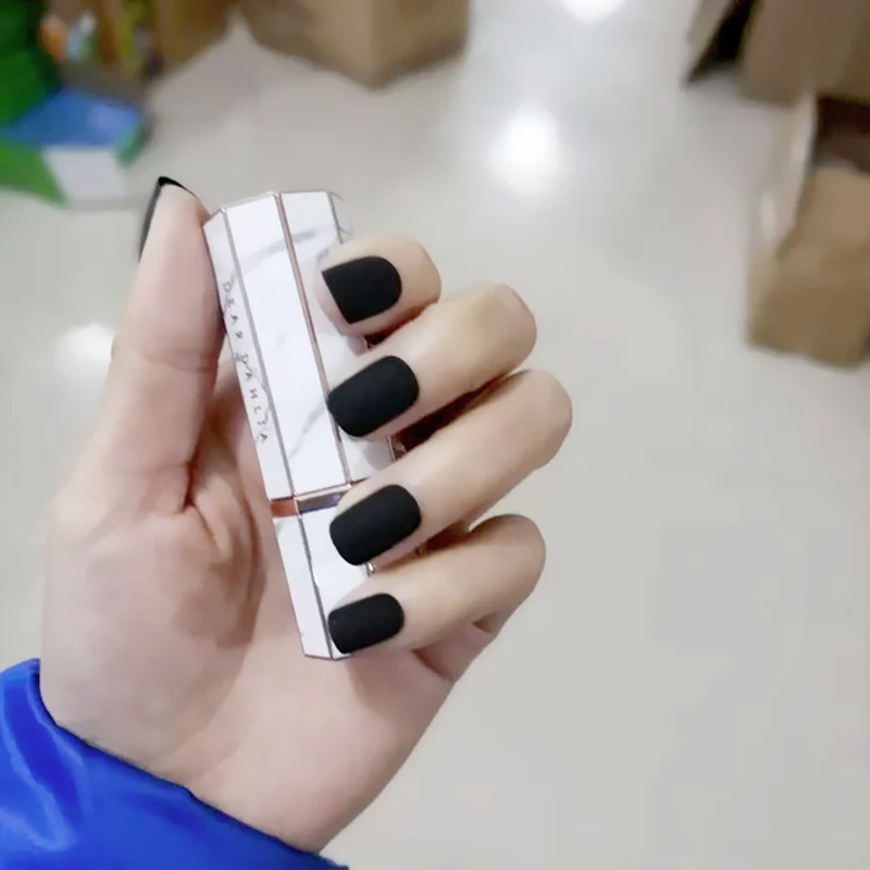 Гроб поддельные ногти с клеем средней длины балетные матовые Diy Дизайн ногтей наконечник аксессуар 24 шт. черный пресс на ногти уход за руками - Цвет: JP720-B1