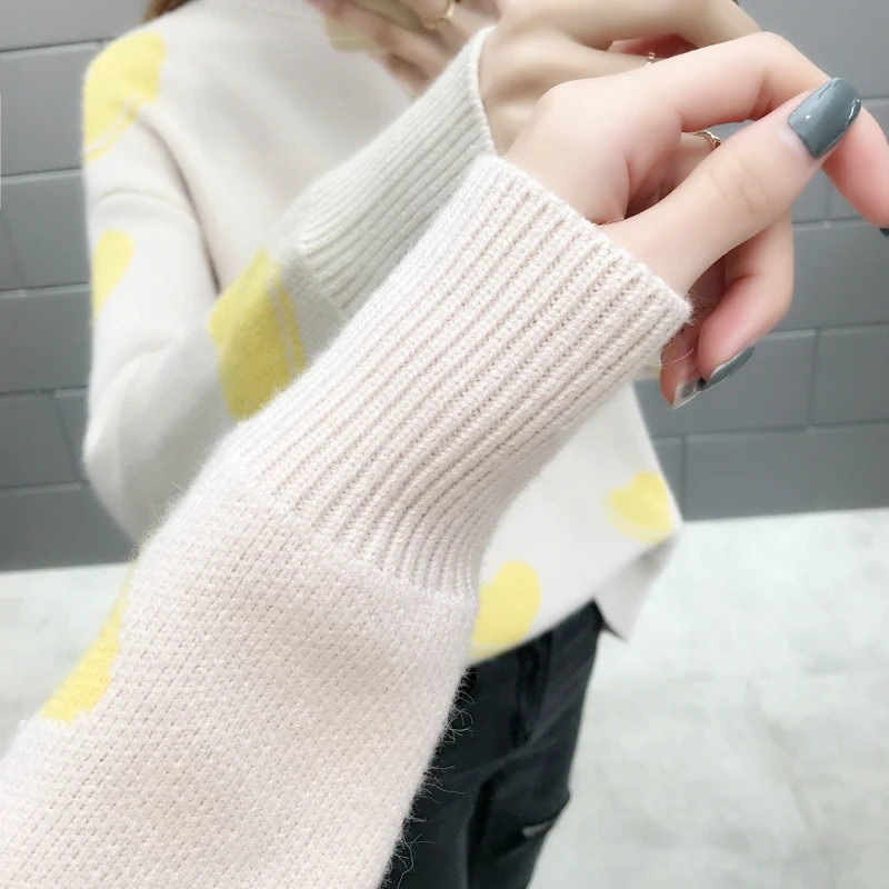 Loose Casual Women Knitted Sweater Autumn Winter Ladies O-neck Tops Pullover Korean Christmas Sweaters Hearts Knitwear Red | Женская