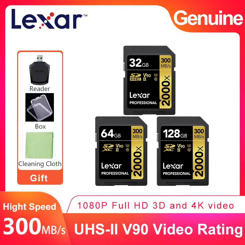 Lexar Professional 2000x300 МБ/с. высокоскоростной SD SDHC SDXC 32 Гб 64 128 ГБ|Карты памяти| |