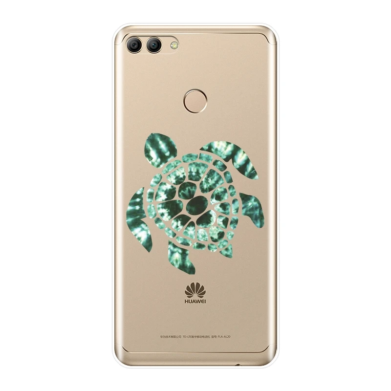 Чехол для Телефона силиконовый huawei Y5 Y6 Y7 Prime 2018 Y9 2019 зеленая синяя черепаха мягкая