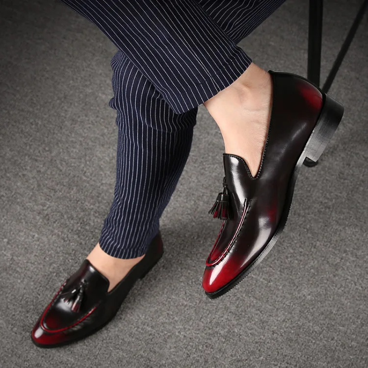 Men Genuine Cow Leather Dress Shoe Design Brand Shoes Male Classic Tassel Brogue Shoe Mans Footwear Formal Wedding Bullock Shoes