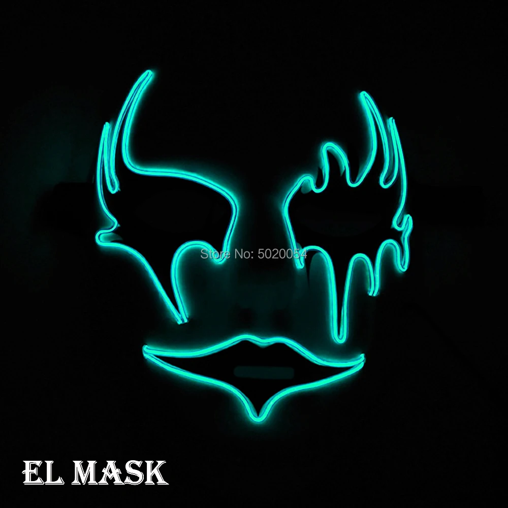 

GZYUCHAO EL Demon Horror Face Led Mask Cosplay Costume Light Up Scary Mask Halloween Party Rave EL Glowing Mask