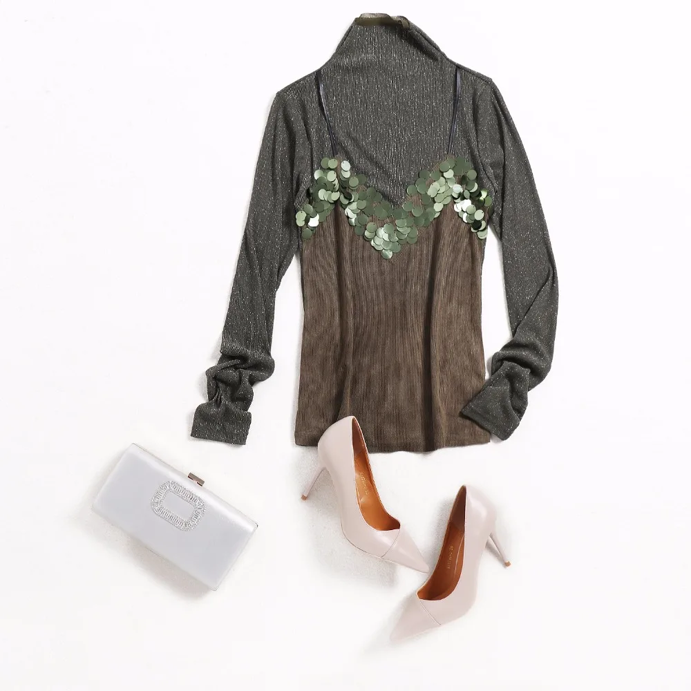 Блузка женская демисезонная с блестками темно зеленая|autumn women blouses|blouse transparentwomen