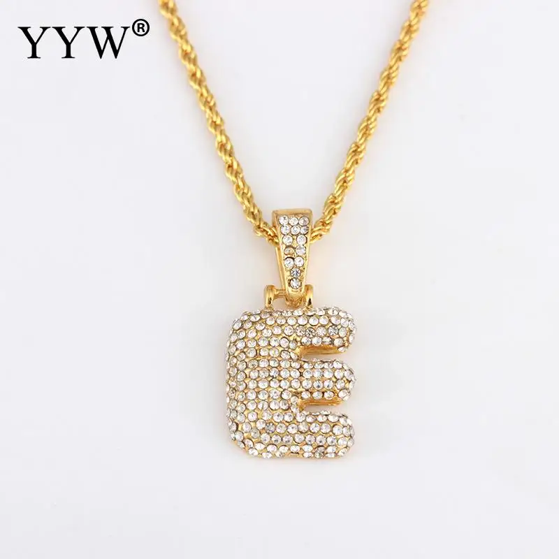 e Cubic Zirconia Hip Hop Chain Neckalce A-Z Custom Name Bubble Initial Letter Necklaces& Pendant Charm For Women Men Jewelry - Окраска металла: e