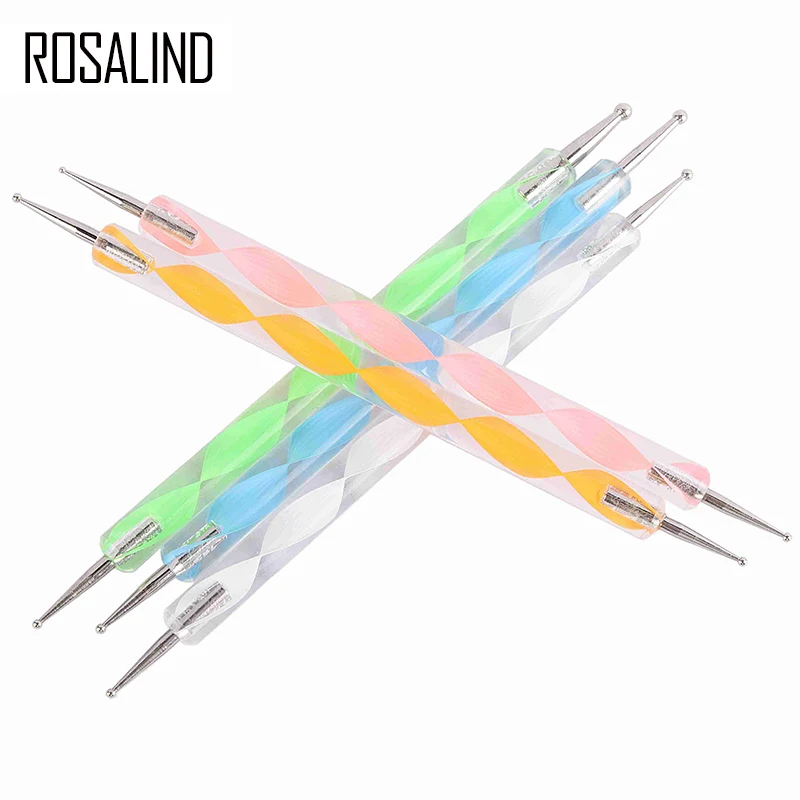 ROSALIND 5 pcs /set 2 way Dotting Pen Nail Art Dot Set Tool For UV Gel Polish Marbleizing Painting | Красота и здоровье