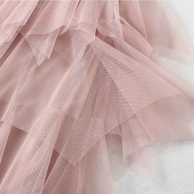 

Womens Fashion Skirts Elastic Ankle-Length High Waist Tulle Mesh TUTU Tiered Layered White Skirt Cake Irregular A-Line 235-050