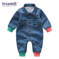 lrcoml fashion infant baby rompers denim turn down collar full sleeve jumpsuit kid outerwear clothing for 0 18m xzm040