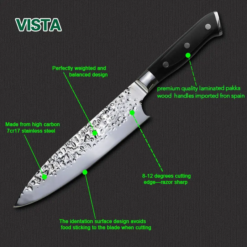 8 inch Kitchen Knife 7CR17 440C High Carbon Stainless Steel Japanese Chef Knives Meat Santoku Cleaver Pakka Wood Handle Chopper | Дом и сад