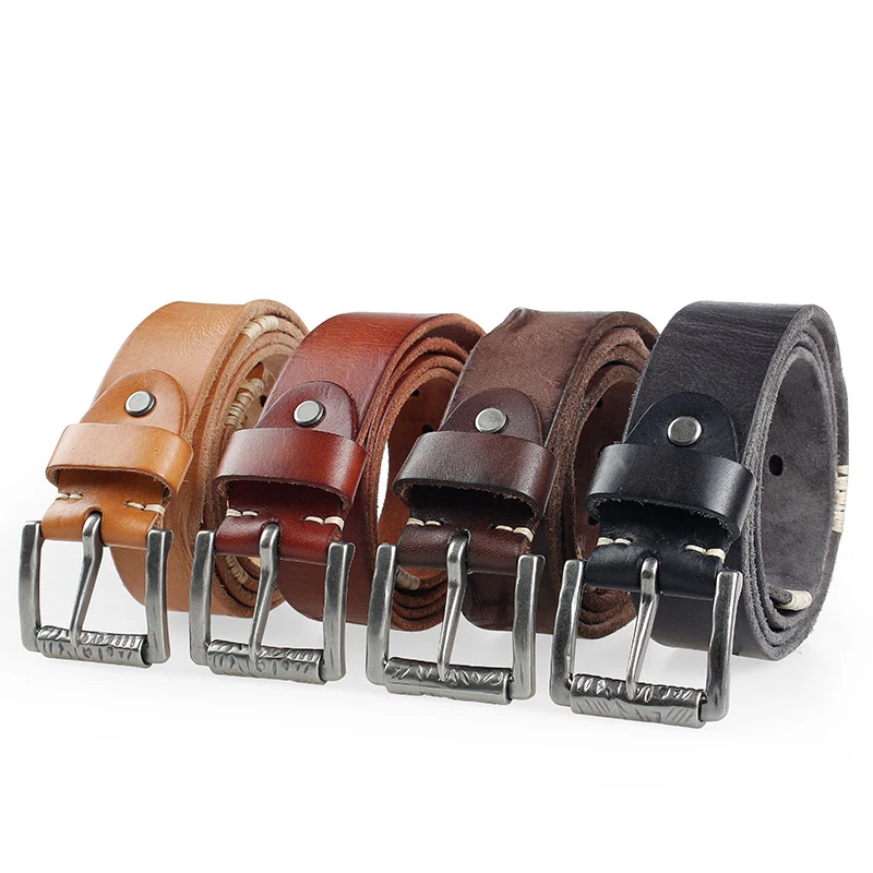 SIMLINE 100% Genuine Leather Men Belt Men's Vintage Casual Cowhide Pin Buckle Strap Belts For Jeans Waistband Gift Man Male images - 6