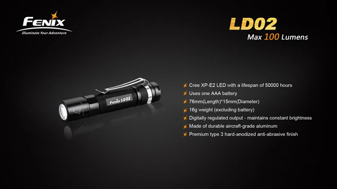 Fenix LD02 Cree XP-E2 светодиодный AAA фонарик Фонарь фонарики Макс 100 люмен