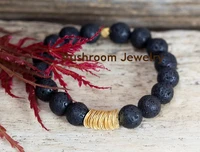 bohemia gold beads black lava rock natural stone bracelet bracelet female