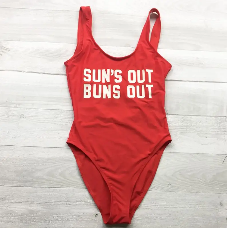 suns out red Пикантные BAE WATCH с высоким вырезом Купальники Для женщин Одна деталь купальник Письмо печати ванный комплект Монокини Пляжная боди Island Vibes - Цвет: suns out red
