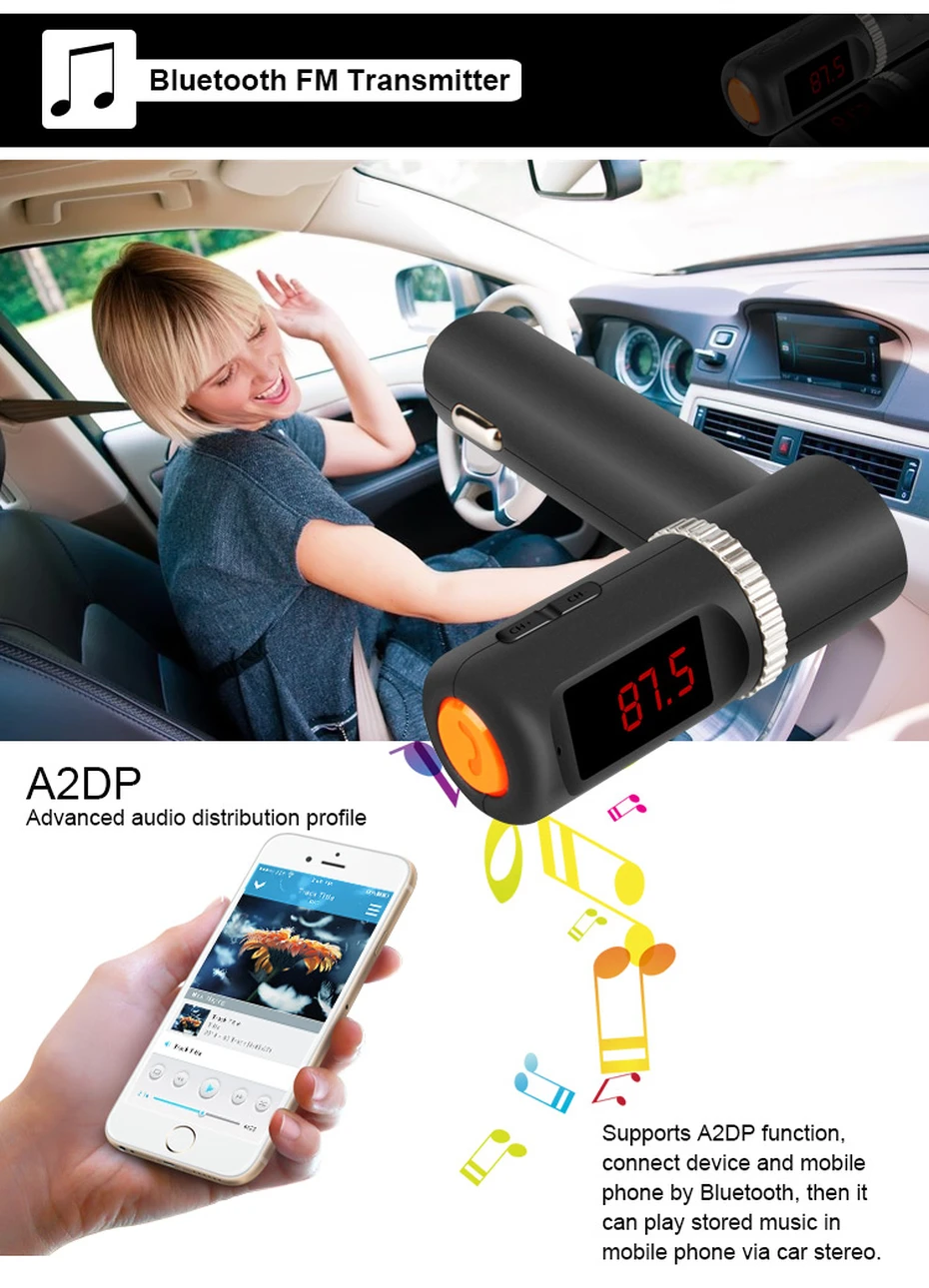 Автомобильное зарядное устройство 5V 4.2A Bluetooth fm-передатчик автомобильный комплект Hands-free беспроводной MP3-плеер двойной USB Visture BC08