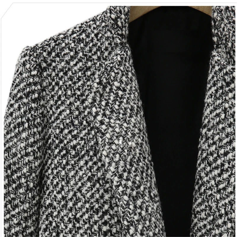 2020 Winter Coat Women Houndstooth Cotton Blend Single Button Pocket Oversize Long Trench Outerwear Woolen Woman | Женская одежда