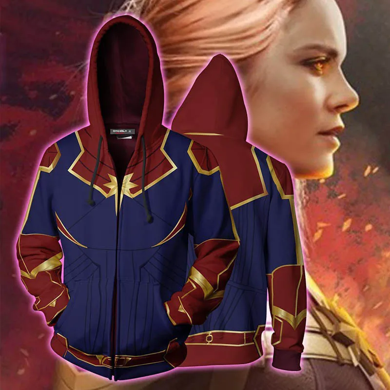 Cosroad 3D печать Марвел Капитан Carol Danvers костюмы для косплея повседневные худи и
