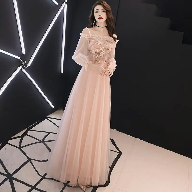 Розовое свадебное платье невесты, женское платье с вырезом лодочкой, Cheongsam, благородное Элегантное Длинное Qipao, роскошная сетчатая одежда, Vestido XS-XXXL - Цвет: Pink  - B