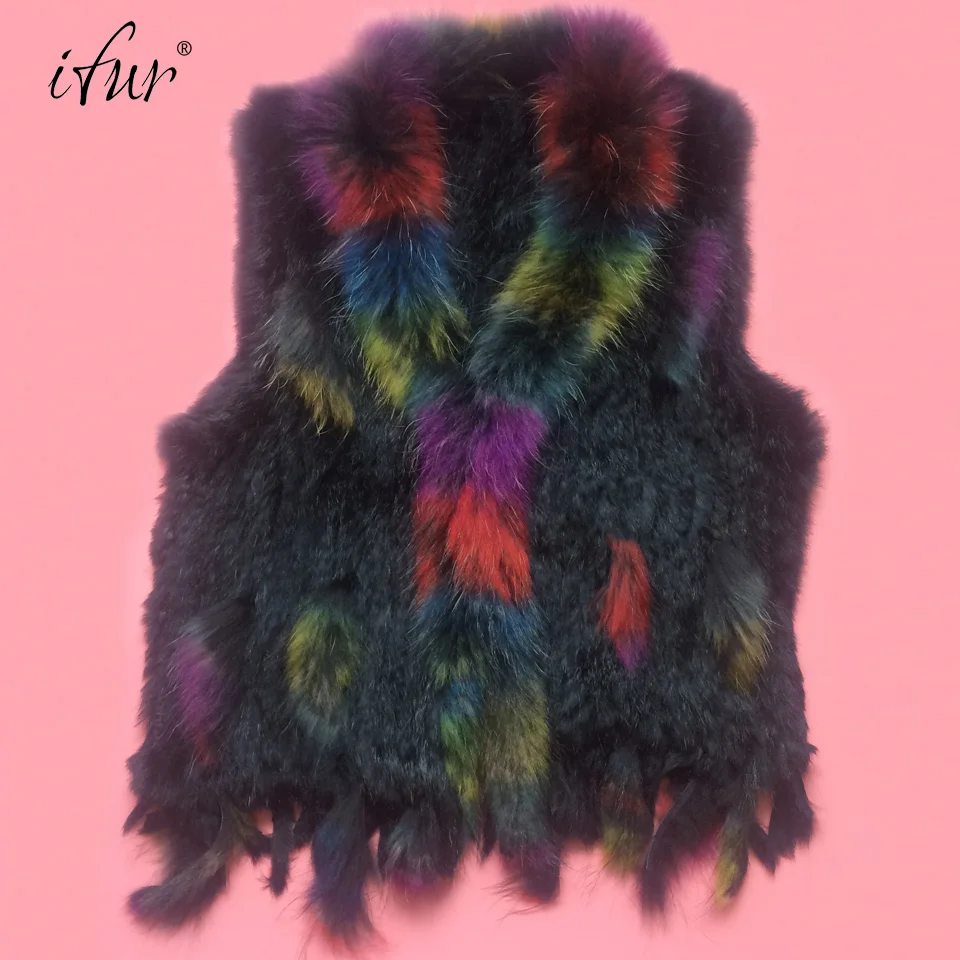 Новинка Модный женский жилет Ifur из натурального кроличьего меха с цветным