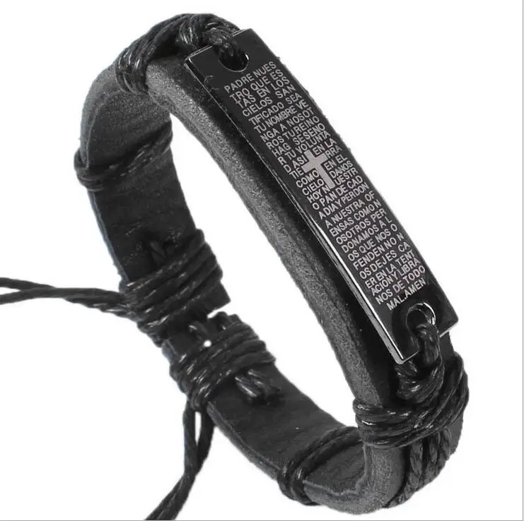 Горячая Распродажа религиозные 12 шт. из нержавеющей стали черная кожа мужские и