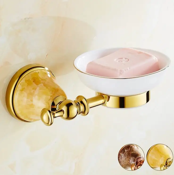 

Free shipping Wall Mounted Golden Brass Soap Dishes Bathroom Accessories Ceramic Soap Dishes Soap Holder Base Soap Basket
