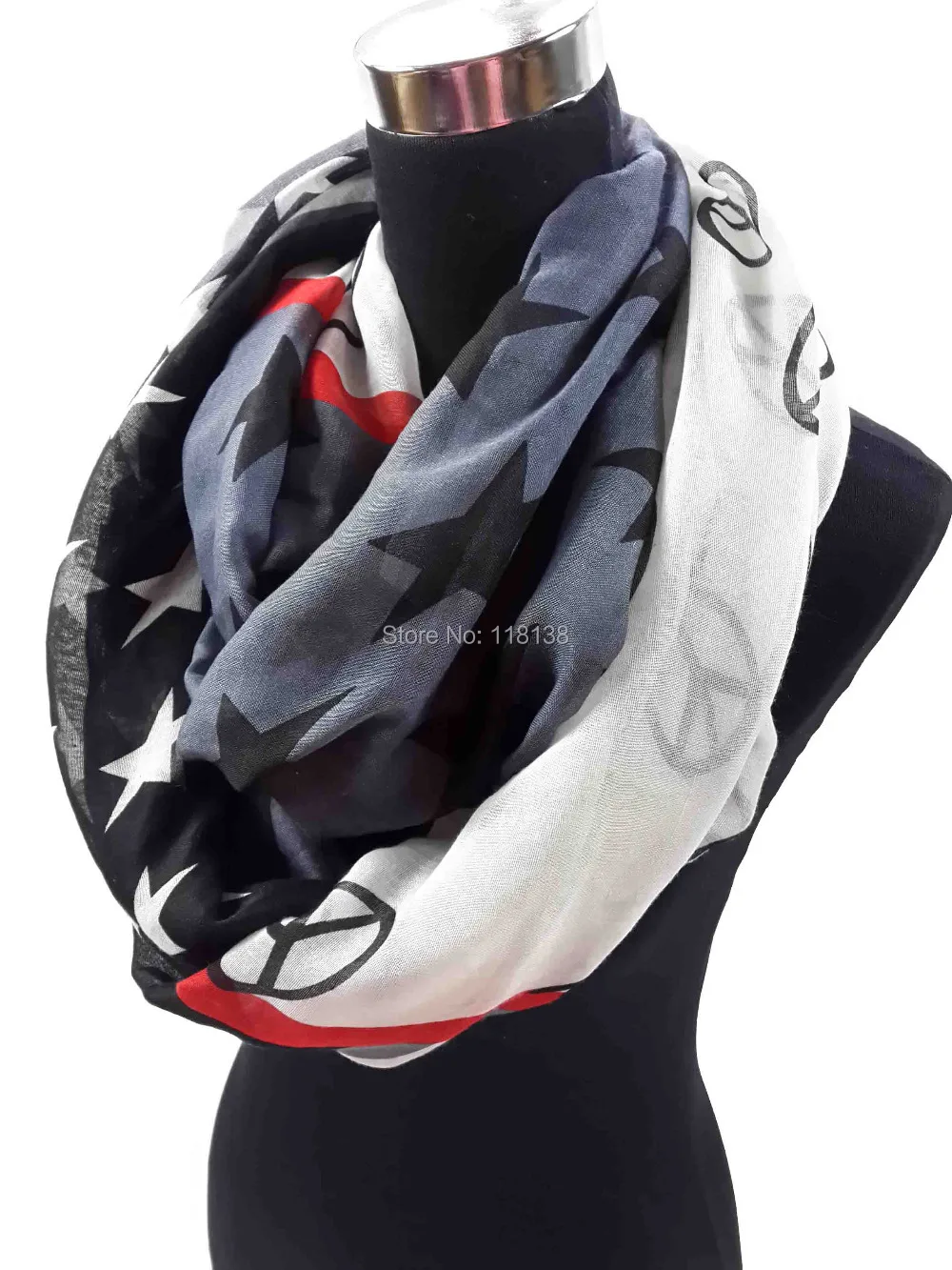 Женский шарф снуд в полоску со звездами и знаками| |