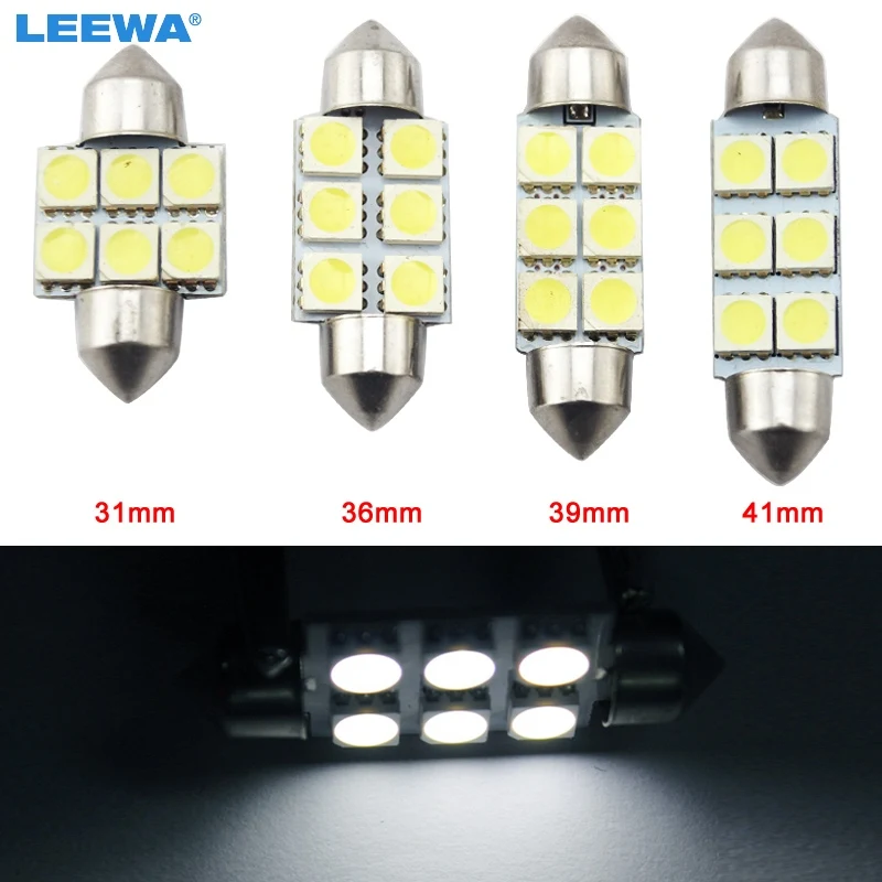 1 шт. белые Автомобильные светодиодные лампы LEEWA 31 мм 36 39 41 чип 6 SMD 5050 гирлянда
