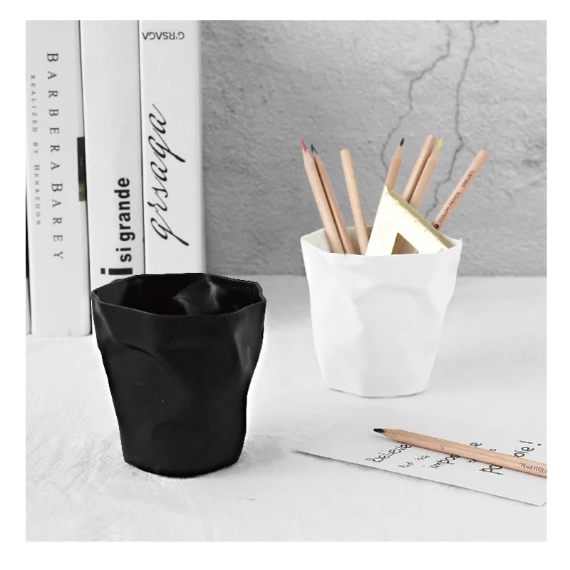 Modern Creative Folds Pen Holder Storage Ornament Desktop Crafts Trash Can Basket for Home Office Decor Gifts | Дом и сад