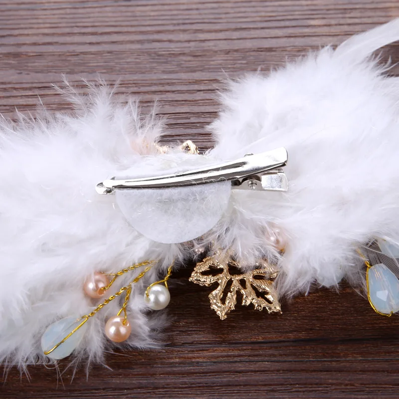 Haimeikang White Hair Accessories Woman Hair Decoration Wedding Party Barrettes Hair Clip Bridal Wedding Feather Headdress