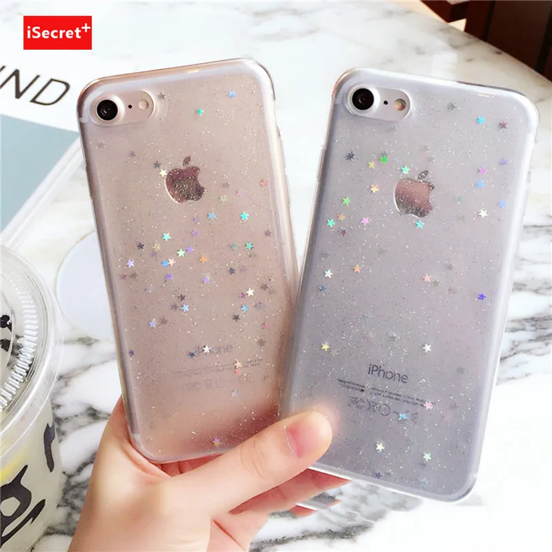 Блестящий Прозрачный мягкий чехол из ТПУ для телефона iPhone 5 5S SE 6 6S 7 Plus сверкающие