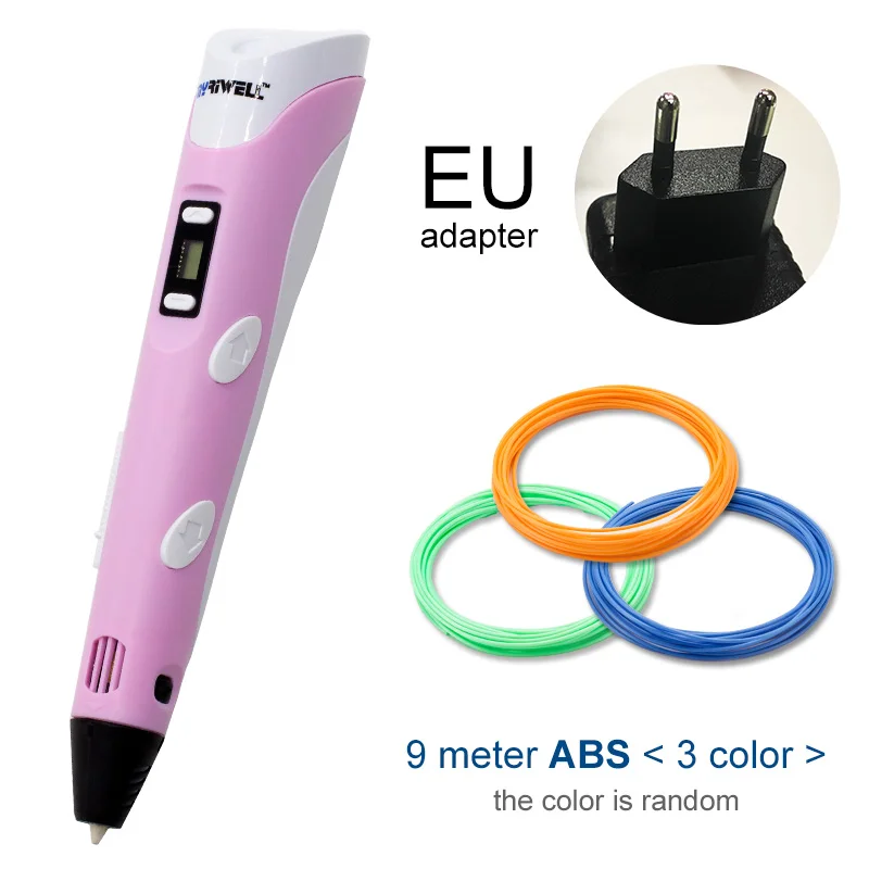 Myriwell, 3D Ручка, сделай сам, 3d принтер, ручка для рисования, 3d печать, лучшая для детей, с ABS нитью, 1,75 мм, подарок на Рождество, день рождения - Цвет: Pink EU