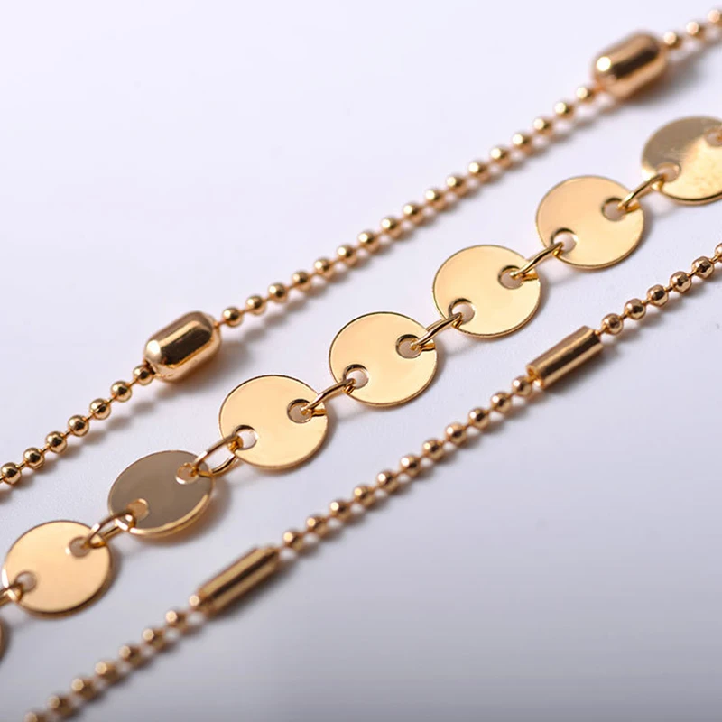 Простой новый женский многослойный браслет на ногу из бисера металлическая