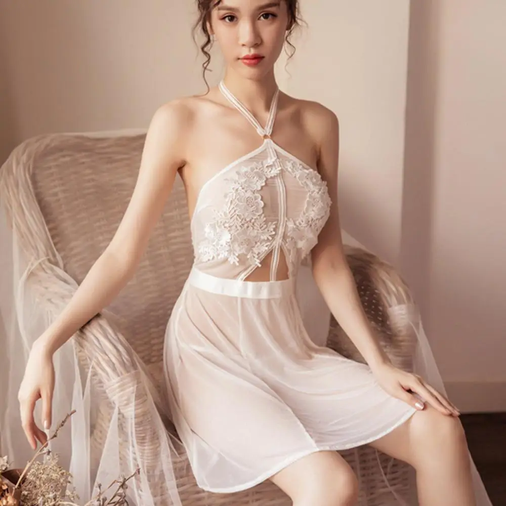 Сексуальное эротичное нижнее бельё для женщин babydoll Пижама Платье мини-пальто кружевное прозрачное Трехточечное открытое бесшовное платье H4