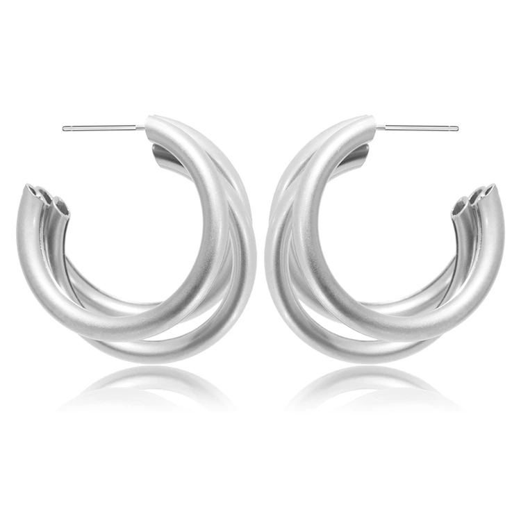 European and American cross-border jewelry Personality irregular matt geometric earrings female Retro simple C-shaped round ear | Украшения