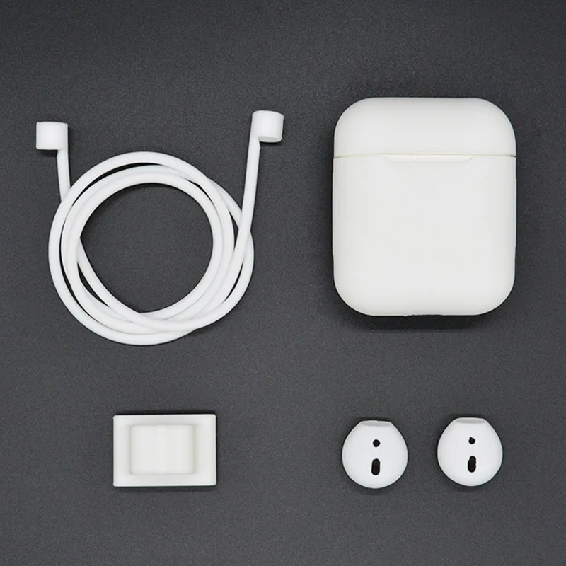 4 в 1 противоударный чехол для наушников для Apple AirPods чехол мягкий силиконовый ремешок для наушников Защитный чехол для наушников - Цвет: Белый