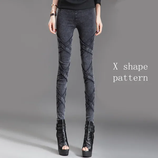 X shape pattern Зимние Бархатные теплые леггинсы, штаны для фитнеса, джинсы, джеггинсы, Стрейчевые тонкие флисовые брюки-карандаш, женские черные леггинсы с эластичной резинкой на талии - Цвет: X shape pattern
