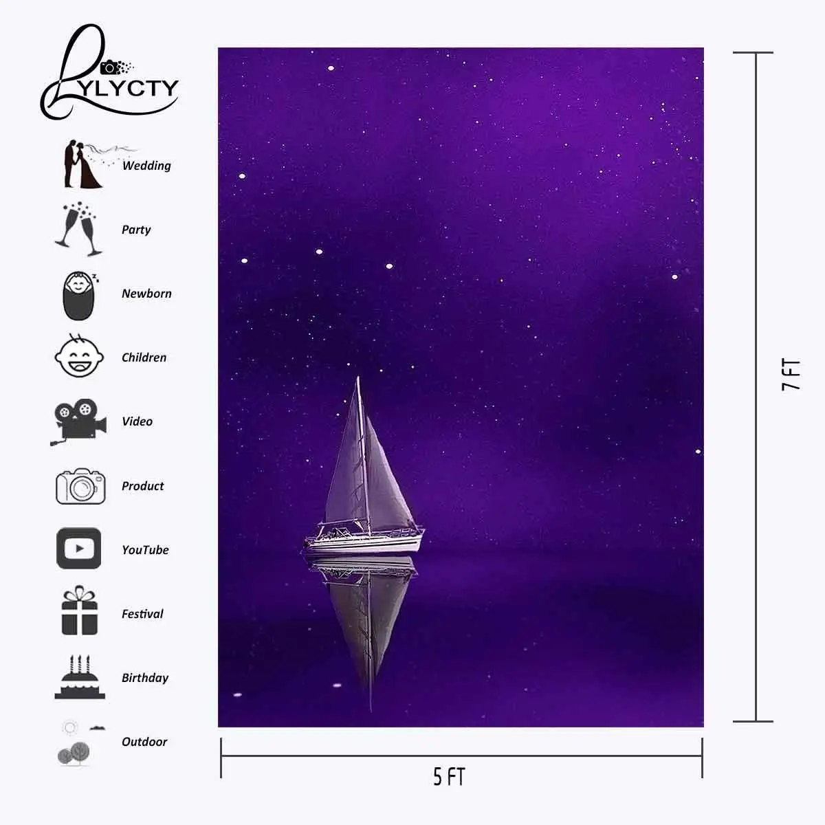 5x7ft парусный фоновая панель Лодка ультра Фиолетовое небо ночной вид фотография