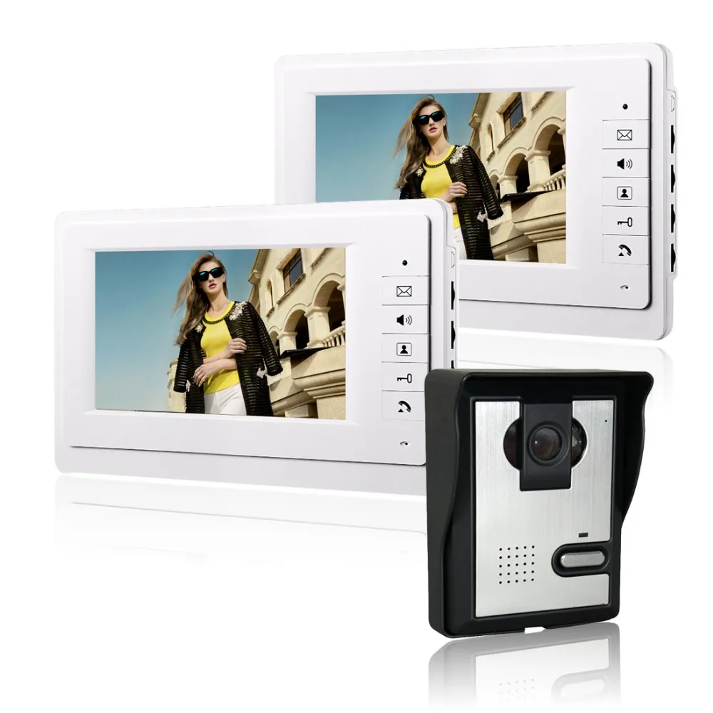 Проводной видеодомофон 7 дюймов Аудиовизуальный домофон 2 цветных TFT монитора 700TVL