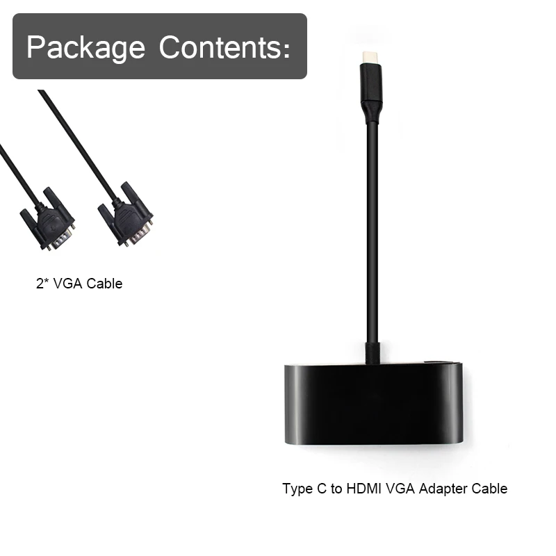 2 шт 4K USB C TYPE C к HDMI VGA концентратор адаптер с 3,5 мм USB2.0 3 в 1 для Macbook/pc HDMI VGA кабель USB-C концентратор док-станция - Цвет: with VGA Cable