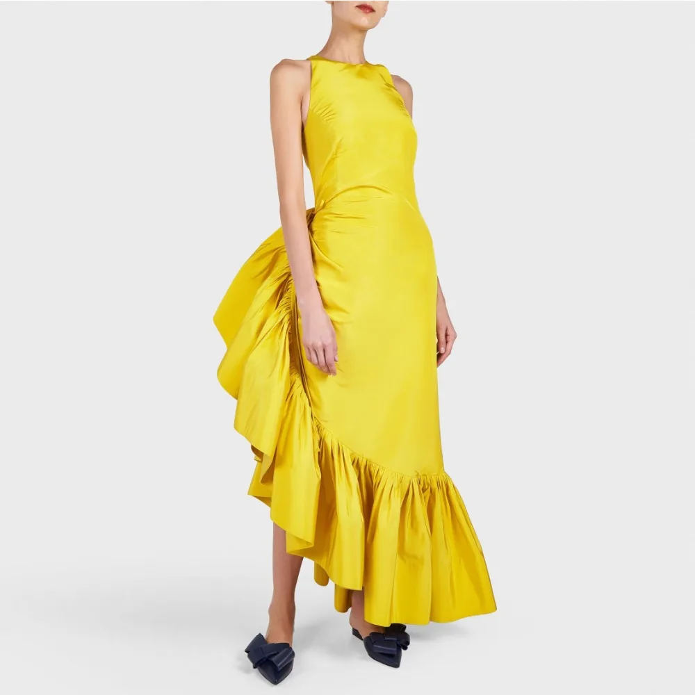 Haute Couture Fashion Ruffles Yellow Prom Gowns Hippie Style Chic Special Occasion Party Dress Pencil Design Vestido de festa