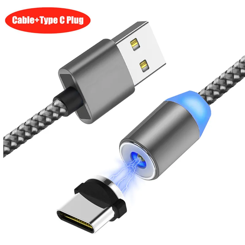 Grey TypeC Cable Магнитный Micro USB кабель NiSi для iPhone XR samsung S9 Xiaomi huawei mate 20 TypeC/8PIN IOS штекер провод для быстрой зарядки Кабели 1 м - Цвет: Grey TypeC Cable