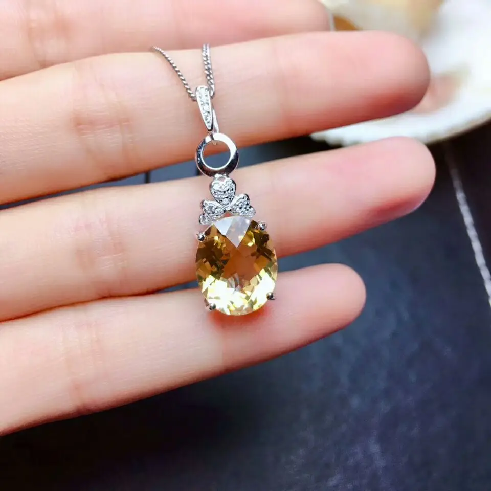 

[MeiBaPJ]Real Natural Citrine Flower Pendant Necklace with Certificate 925 Pure Silver Yellow Stone Fine Jewelry for Women