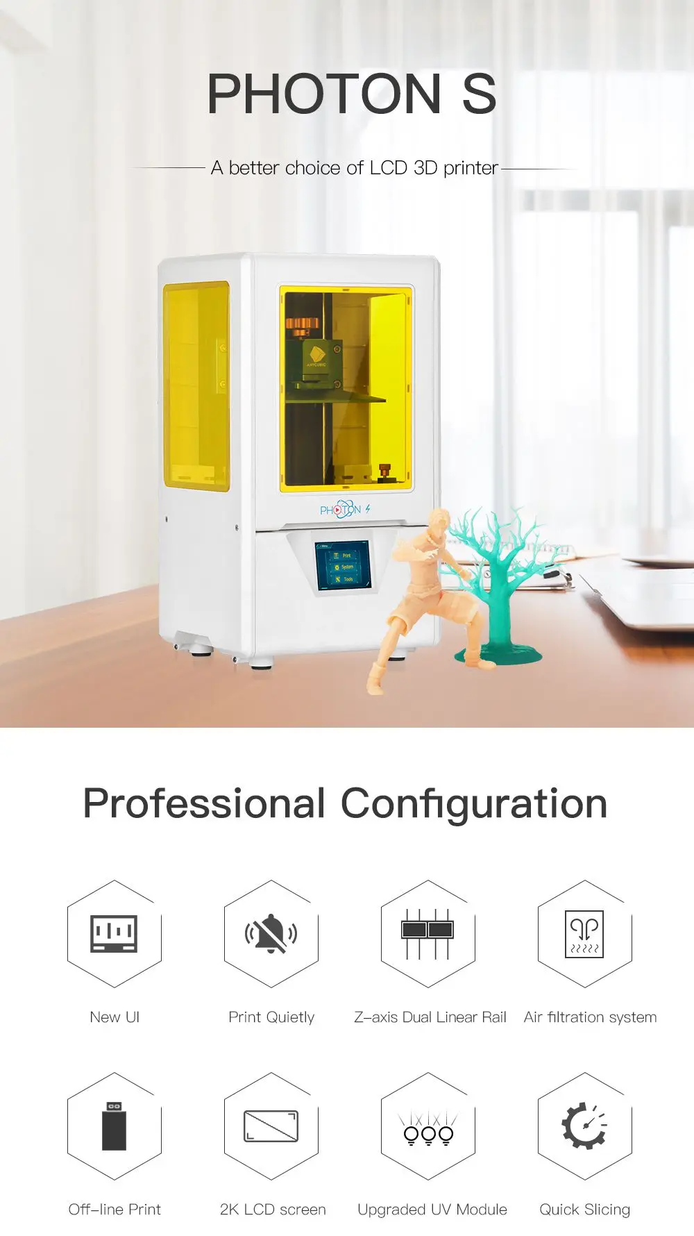 ANYCUBIC Photon-S lcd 3d принтер Быстрый ломтик 405nm матрица УФ свет двойная ось Z SLA 3d принтер фотоны Модернизированный УФ модуль