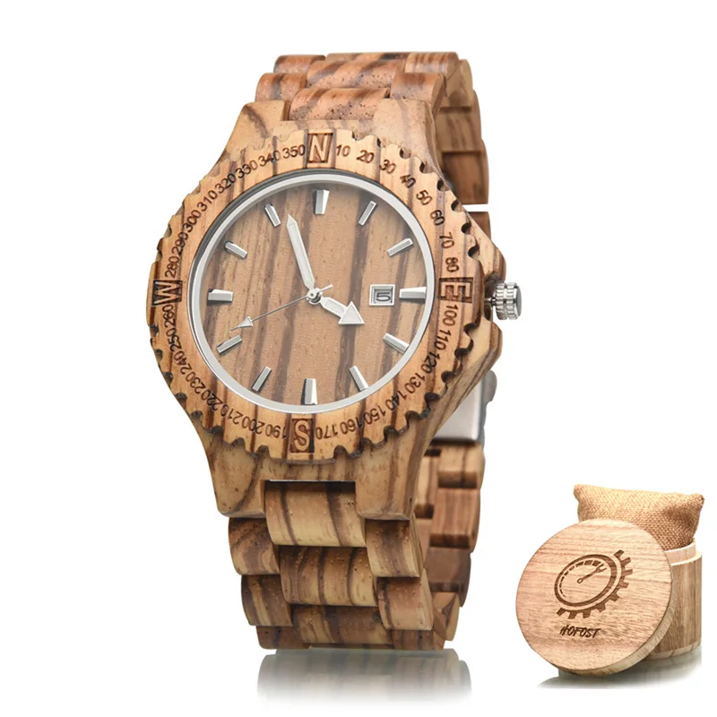 Hofost Wooden Watch For Men Kaanapali Collection Analog Large Face Wood Bamboo Gift Box | Наручные часы