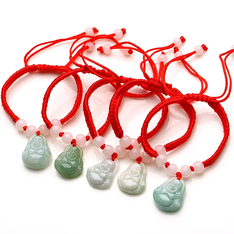 Этнический Плетеный Красный браслет ручной работы 100% натуральный смайлик Будды 1