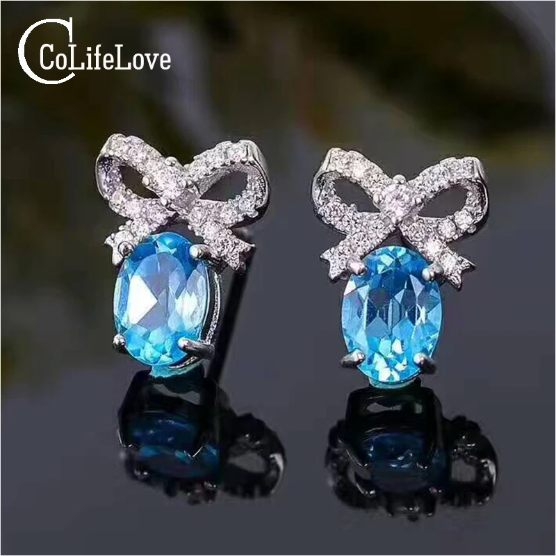 Элегантные серьги пусеты из серебра 925 пробы с топазом 4 мм * 6 мм|stud earrings|earrings forearring