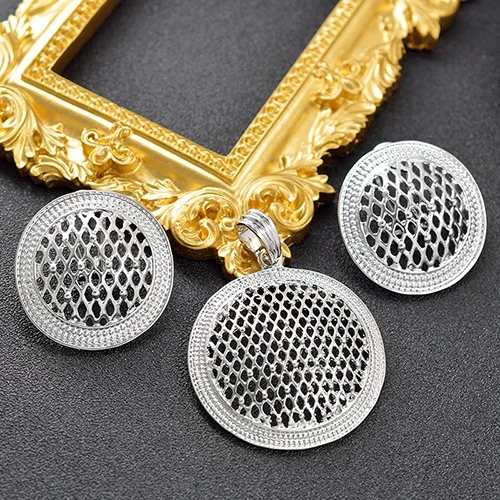 Earrings Pendant S Солнечный ювелирные изделия классических украшений Большой комплект Круглых ювелирных украшений для Для женщин колье серьги кулон ювелирные комплекты dubai для вечерние Обручение - Окраска металла: Earrings Pendant S