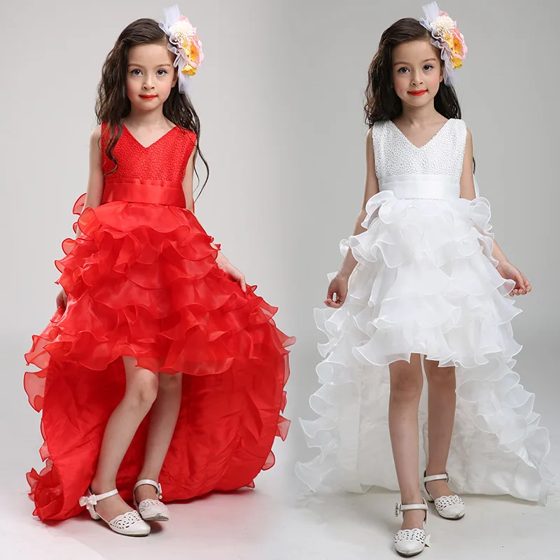 Girl Dress New Summer Children Princess Flower Wedding Formal Evening Dresses for Girls Costume Tail Detachable GDR215 | Детская одежда