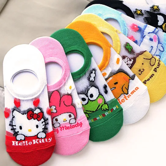 Японские носки с героями мультфильмов, прозрачные милые носки, gudetama my melody pompurin, носки с лягушкой, кавайные носки, 10 пар/лот