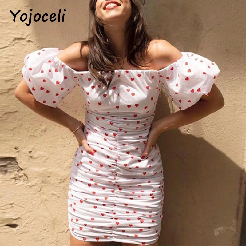 Милое Платье Yojoceli с открытыми плечами и принтом в виде красного сердца женское
